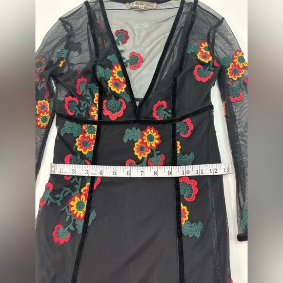 For Love & Lemons Black Mesh Embroidered Floral Maxi Jumpsuit Size XS - Picture 8 of 9